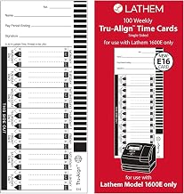 Lathem TruAlign Weekly Time Cards for 1600E Time Clock, 100 Pack (E16-100) | One-Sided, 4" x 9"