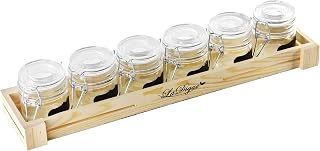 PADERNO Set 7 Pz Barattoli Degustazione Vassoio Legno 43x10x3 Cm 6 Vasetti C/Molla 100 Ml