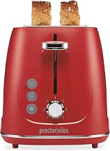 Proctor Silex 2 Slice Toaster With Bagel, Defrost & Cancel Buttons | Browning Control With 7 Shades | Auto Shutoff | Wide Slots | Toast Boost | Slide-Out Crumb Tray | Red | 22661