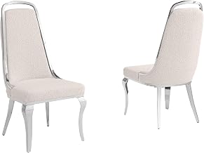 Modern Velvet or Boucle Dining Chairs Set of 2 with Gold or Silver Chrome Frame, High Back Upholstered Side Chairs with Diamond Quilted Back, Luxury Accent Chairs for Dining Room & Kitchen