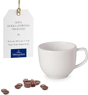 Villeroy & Boch Afina Petite Espresso Cup, Premium Porcelain, Made in Germany, Dishwasher and Microwave Safe, Small 2.5 x 2 in Size, 1.7 oz Capacity, Stackable, Rich, Creamy White | Stackable porcelain espresso cup, dishwasher and microwave safe, petite size suits an after-dinner espresso