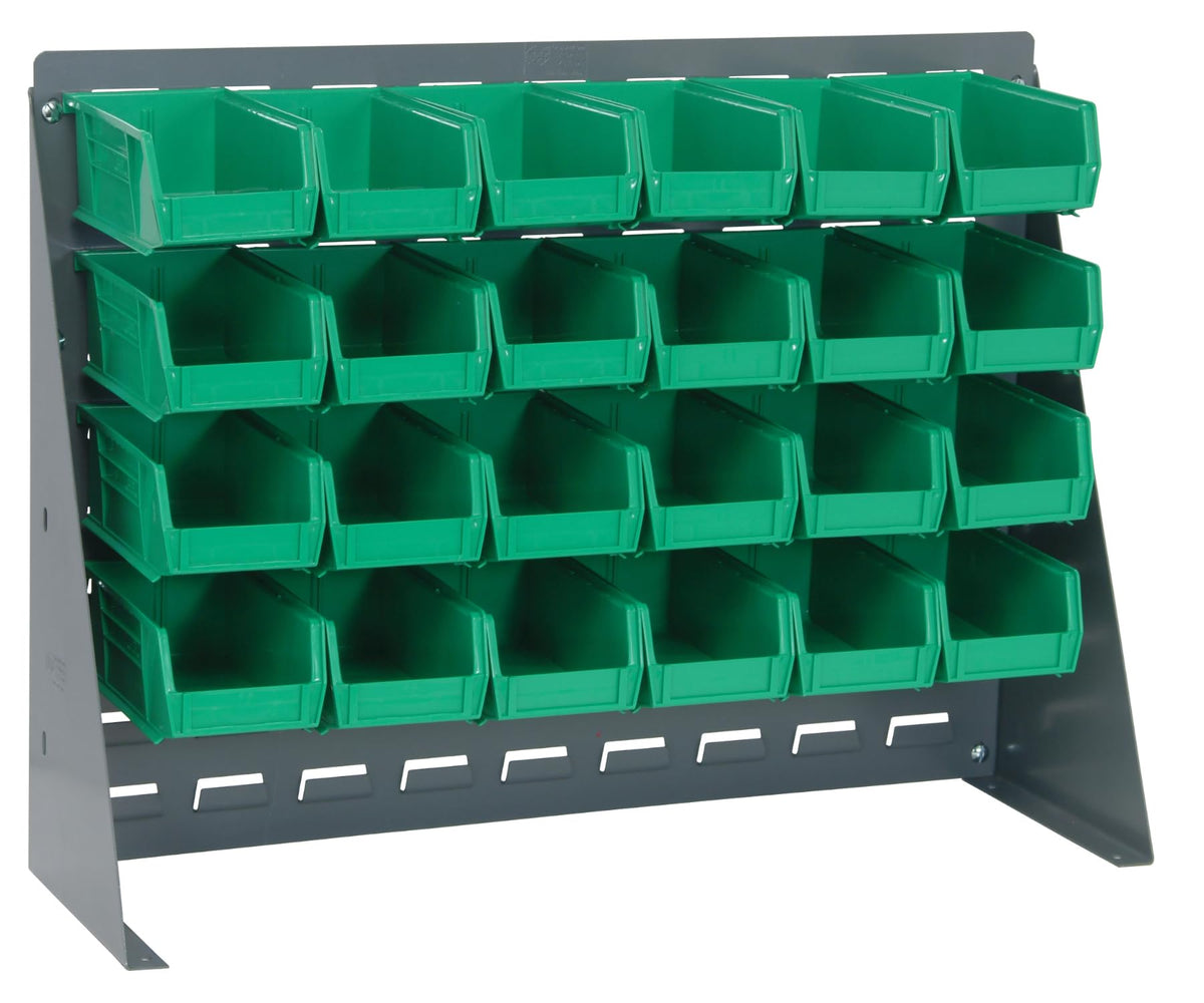 QUANTUM STORAGE SYSTEMS Green / 21" H x 28" W x 8" D / 8" L x 5" W x 3" H 24 Ultra Green Bins Open Storage Bins