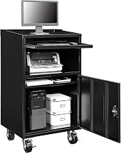 Global Industrial Mobile Computer Cabinet, Black, 27" W x 24" D x 49-1/4"H