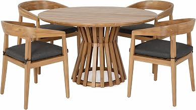 Limari Home Sintra Collection Modern Outdoor Patio 5-piece Dining Table Set, Grey, Natural Wood