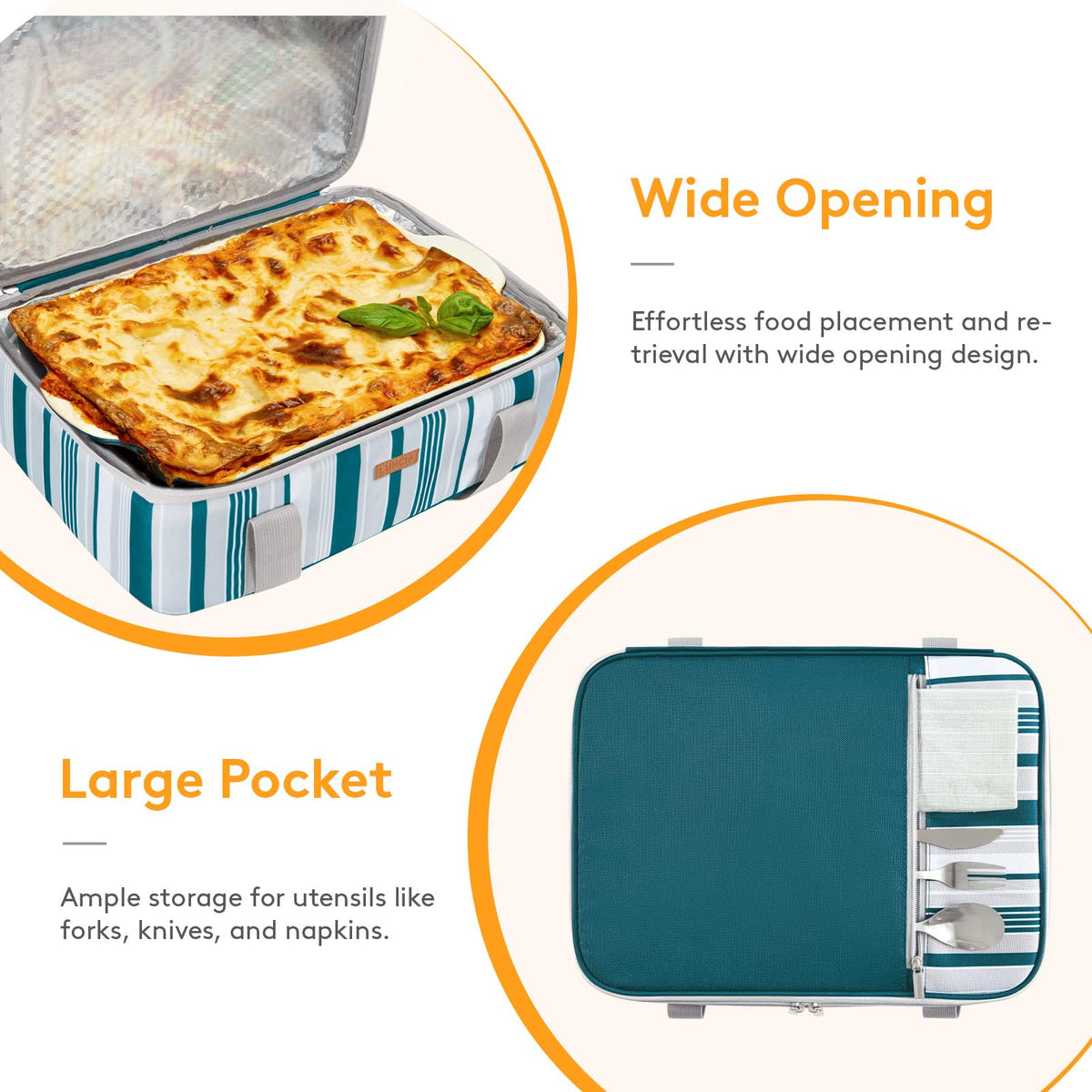 Luncia Insulated Casserole Carrier, Single Decker Tote, Green 15.7 x 11.4 x 4.7 Inch