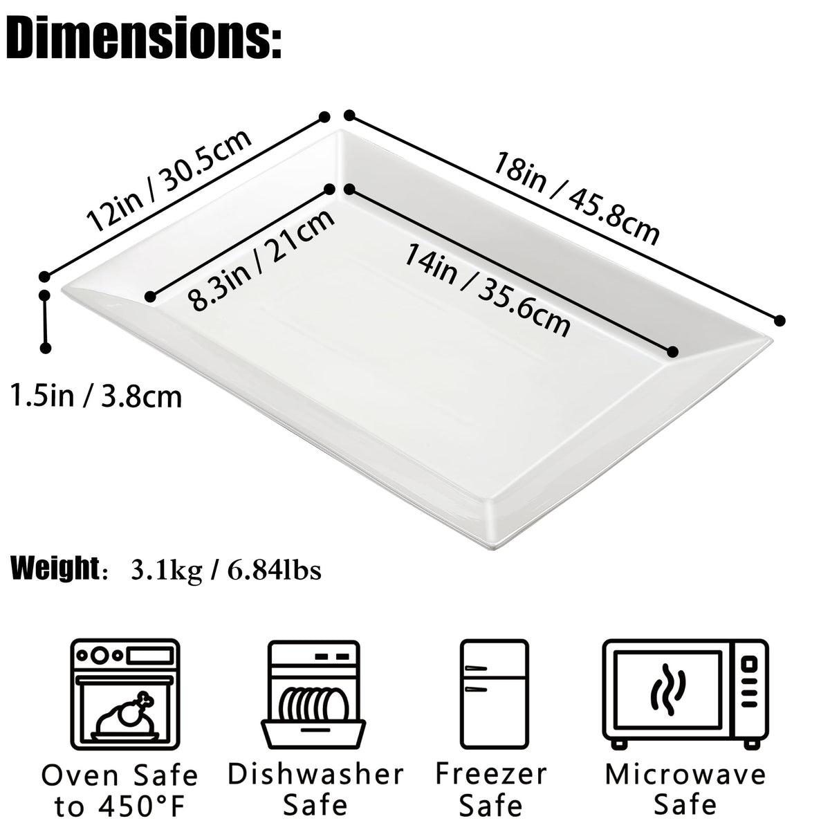 Meideal Porcelain Serving Platters, 18 x 12 Inch Rectangular, Set of 2 White
