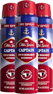 Old Spice Men's Antiperspirant & Deodorant Invisible Dry Spray Ultimate Captain, 24/7 Odor Protection, 4.3oz (Pack of 3)