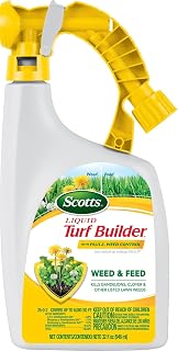 Scotts Liquid Turf Builder with Plus 2 Weed Control, 32 fl. oz. | Liquid Weed Killer and Grass Fertilizer, Hose-End Applicator