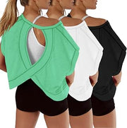 3 Pack Open Back Short Sleeve Workout Tops for Women
