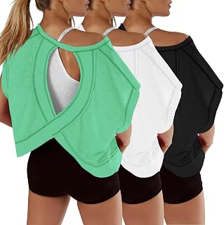 3 Pack Open Back Short Sleeve Workout Tops for Women