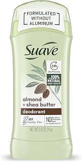 Suave Aluminum Free Deodorant for Women 24-Hour Odor Protection Almond & Shea Butter Cruelty-Free 2.6 oz