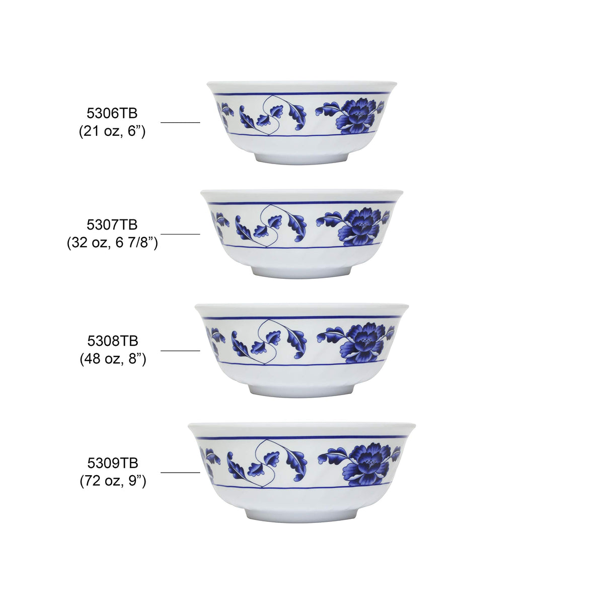 Lotus melamine dinnerware collection 32 oz by Thunder Group – 32.0 ounces, Melamine, White Blue, Model 5307TB