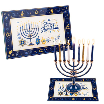 OBreezify Hanukkah Glass Drip Tray, 12 x 8 Inch, Multicolor