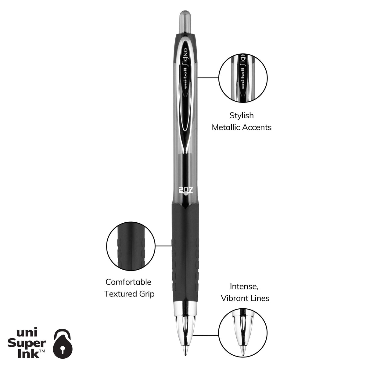 uniball 207 Retractable Gel Pen by Uni-Ball – 1 Count (Pack of 6), Gel Ink, Light Blue, Model 71629