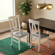 Solid Wood Dining Chair Set of Two with Hardwood Frame by Furnifact – Wood, White and Heather Gray, Pack of 2