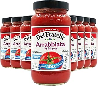 Dei Fratelli Arrabbiata Spicy Pasta Sauce –Vine-Ripened Tomatoes - No Water Added, Not from Tomato Paste – Non-GMO, Gluten-Free (24 oz. Jars, 8 pack)