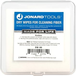 Jonard Tools DW-90 Pack of 90 Dry Wipes for Cleaning Bare Fiber, Connector End-Faces, and Electronic Components