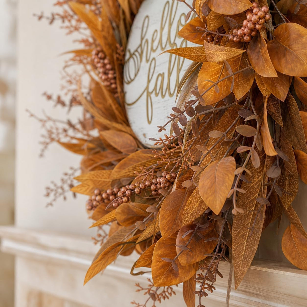 KAI-ROAD Fall Eucalyptus Wreath, 26 Inch, Yellow