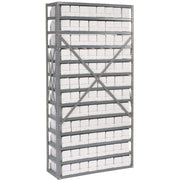 Open Bin Shelving w/13 Shelves & 96 White Bins by Global Industrial – 12"L x 36"W x 73"H, 16 Gauge Steel, Grey, Model 235002
