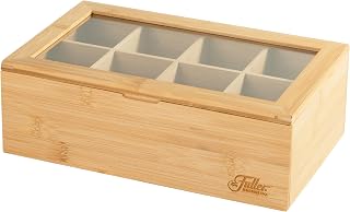 Fuller Brush Fuller Bamboo Tea Box Organizer with 8 Compartments – Natural Bamboo Tea Storage Case with Clear Acrylic Lid – Elegant Fuller Tea Caddy for Tea Bags, Coffee Pods, Spices & More – Home & Office