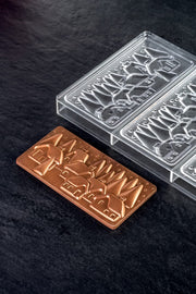 Polycarbonate Chocolate-Bar Mold with Three Xmas-Village Cavities by Pavoni – 77mm x 154mm x 10mm H, Polycarbonate, Xmas Village, Model PC5038