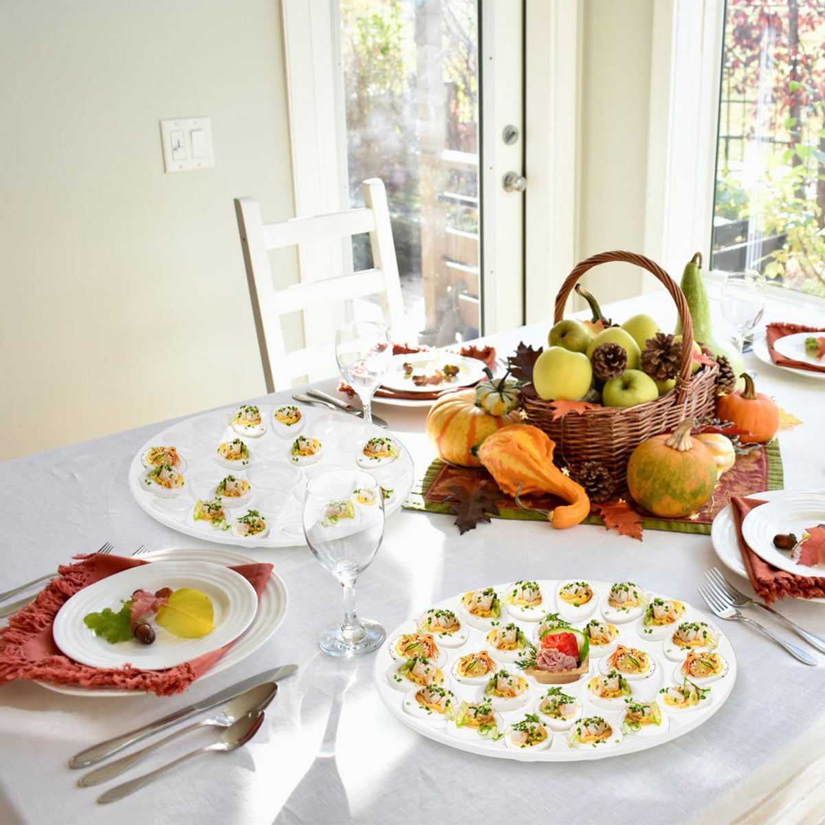 Foraineam Porcelain Deviled Egg Platter, 12.6 Inches, White 2 Pack
