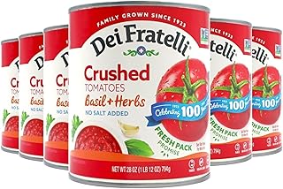 Dei Fratelli Crushed Tomatoes with Basil, Garlic, and Herbs (28 oz. Cans, 6 pack) - Vine-Ripened - No Water Added, No Salt Added - Non-GMO, Gluten-Free