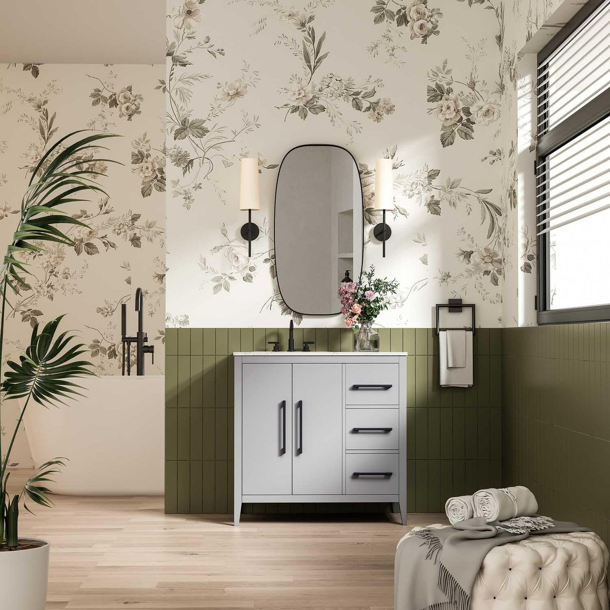 Grey Millie Bathroom Vanity by by Elegant Lighting – Solid wood and MDF, Gray, Model VF29336GR