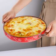 AVLA Ceramic Pie Pan Set, 9 Inch Round with Handles, 28 Ounce, Sakura Red