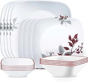 Kyoto Leaves 16pc, Service for 4, Dinnerware Set, 8 plates bowls, Chip & Break Resistant, Dinner and Corelleware White