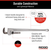 Model 848 48" Aluminum Straight Pipe Wrench with 6" Pipe Capacity by RIDGID – 48", Aluminum, Factory, Model 31115