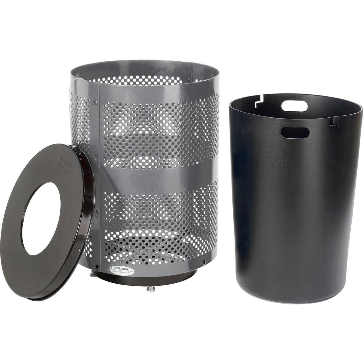 Outdoor Perforated Steel Trash Can by Global Industrial – Steel, Gray, Model 261925GYD