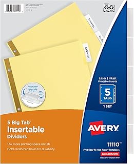 Avery Big Tab Insertable Dividers, 5-Tab, Clear, 1 Set