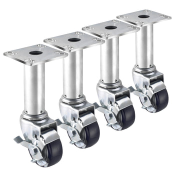 Krowne 28-117S Krowne Adjustable Height Plate Caster – 8-1/2" to 10-1/2" Height Adjustment, Swivel with Brake, 3" Diameter, 3-1/2" x 3-1/2", 220 lbs per Caster Load Capacity, Grease Resistant
