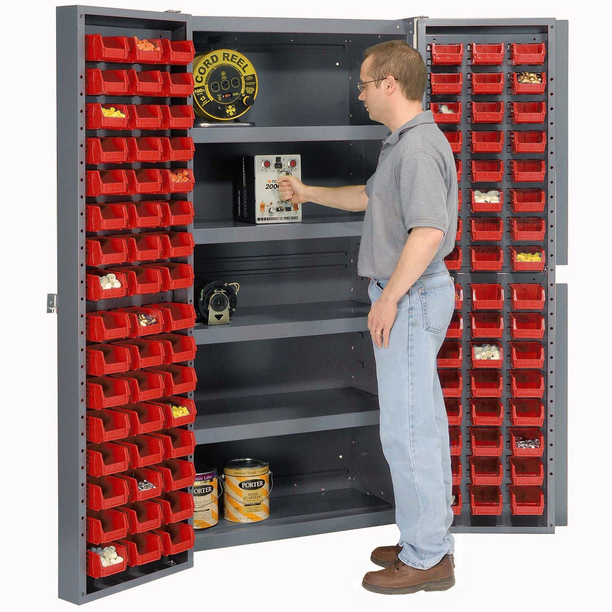 Deep Door Bin Cabinet by Global Industrial – 16 Gauge Steel, Red, Model 662141RD