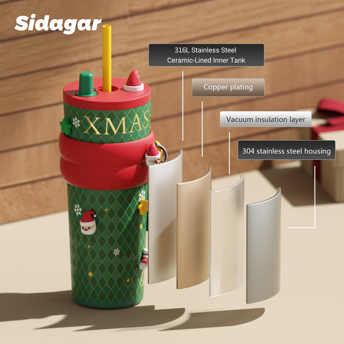 Sidagar Christmas Tumbler, 24 Ounces, Green