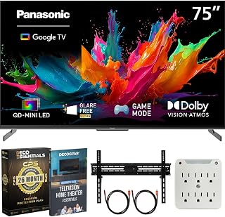 Panasonic 75" W85C 4K 60Hz QD-Mini LED Google TV (2026) TN-75W85CPS Bundle | Deco Essentials CPS 26 Month Protection + 2x HDMI Cable + 37"-70" Wall Mount + 6-Outlet Surge Adapter + Deco Gear TV Guide
