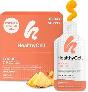 HealthyCell Focus & Recall Daily Liquid Brain Supplement - 30 Gel Packs | Liquid nootropic gel packs with L-Theanine, Omega-3 & Taurine - Supports focus, memory, concentration & mental alertness