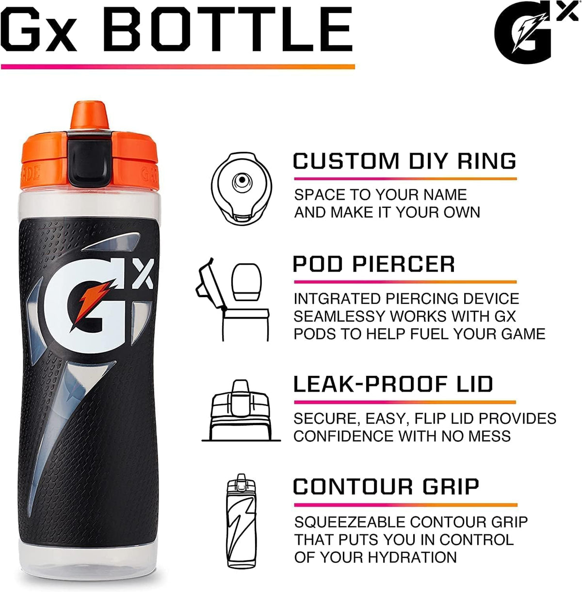 Gx Bottle by Gatorade – 30 Ounces, Plastic, Neon Green, Model 00052000058710