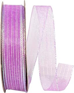 Reliant Ribbon Metallic Organza Stripe, Iris, 5/8 Inch, 25 Yards