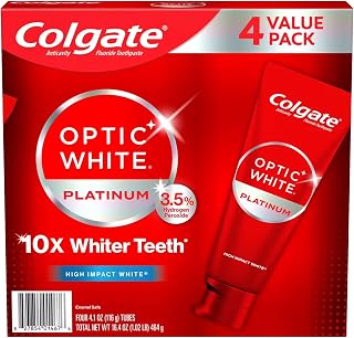 Colgate Optic White Platinum Teeth Whitening, High Impact White Toothpaste, 4.1 Oz Tube, 4 Pack