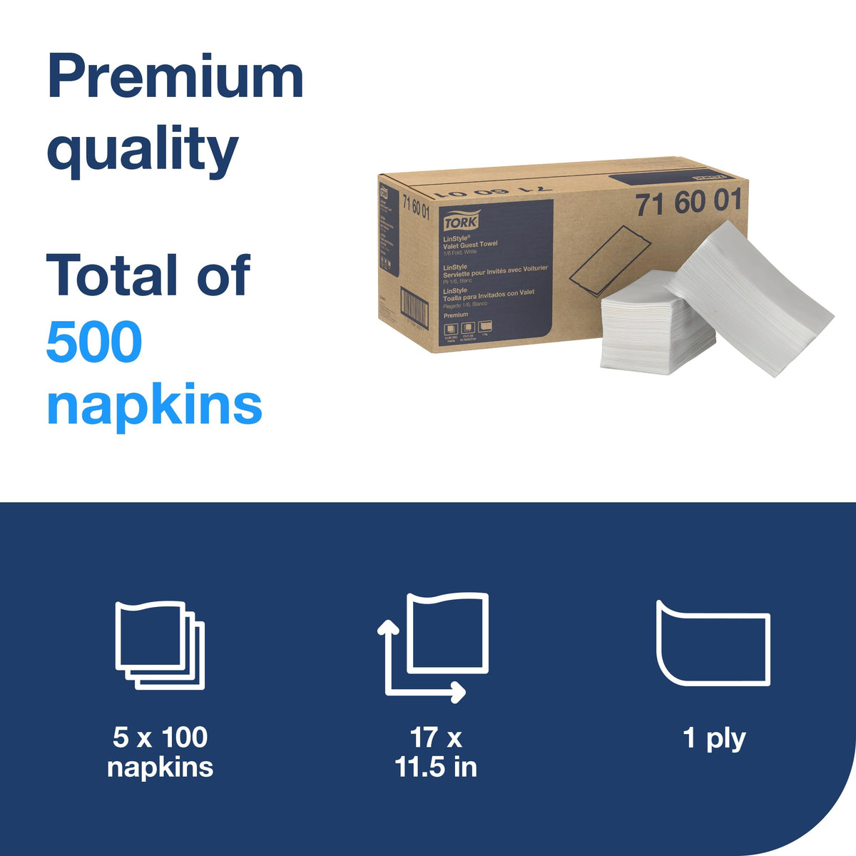 Tork LinStyle Valet Guest Towel White – 1/6 Fold, 5 x 100 Towels, 716001