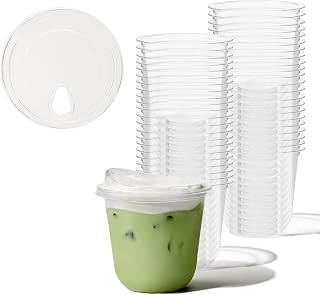 TOSSWARE NATURAL 12oz Arc Bundle - Plant Based 98mm Clear Cold Cups + Sip Lids - Plastic Alternative for Parties, Bachelorettes, Weddings - Recyclable - Set of 50