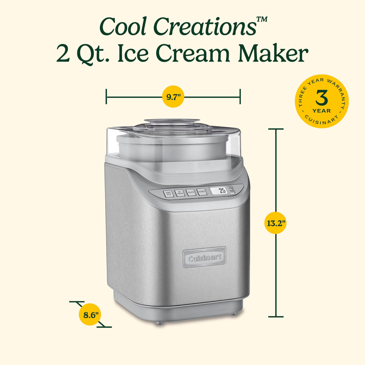 Cuisinart Ice Cream Maker with Countdown Timer / 1 / Brushed Chrome Ice Cream Machines