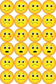 Hygloss Emotion Stickers - 1 Inch Emoticon Sticker Yellow – 72 Pieces (24 Per Sheet, 3 Sheets) - Emotion Sticker for Kids - Feelings Mood - Bulk Smiley Face for Journaling & Crafts
