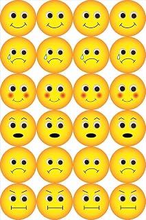 Hygloss Emotion Stickers - 1 Inch Emoticon Sticker Yellow – 72 Pieces (24 Per Sheet, 3 Sheets) - Emotion Sticker for Kids - Feelings Mood - Bulk Smiley Face for Journaling & Crafts