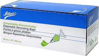Ateco Compostable and Disposable Piping and Cake Decorating Bags, 12" - Pack of 100, Biodegradable Translucent