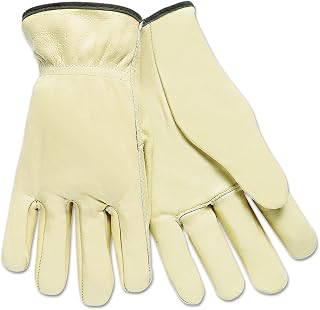 MCR Safety Grain Cow Full Leather Driver Premium Grade Gloves with Keystone Thumb and Self-Hemmed, X-Large, Cream, 12-Pack