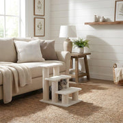 Faux Fleece Cat Step Stairs with Pressed Wood Platforms by Bison Pets – Engineered Wood, Beige