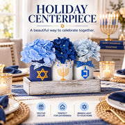 Kivivo Hanukkah Mason Jar Set, Blue Glass with Tray and Flowers